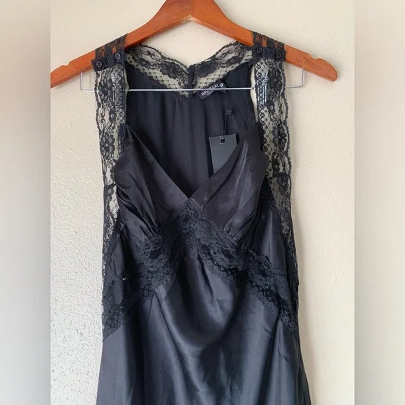 ❌SOLD❌Nasty Gal Black Satin Trim Lace Slip Dress Size Small - Picture 4 of 13